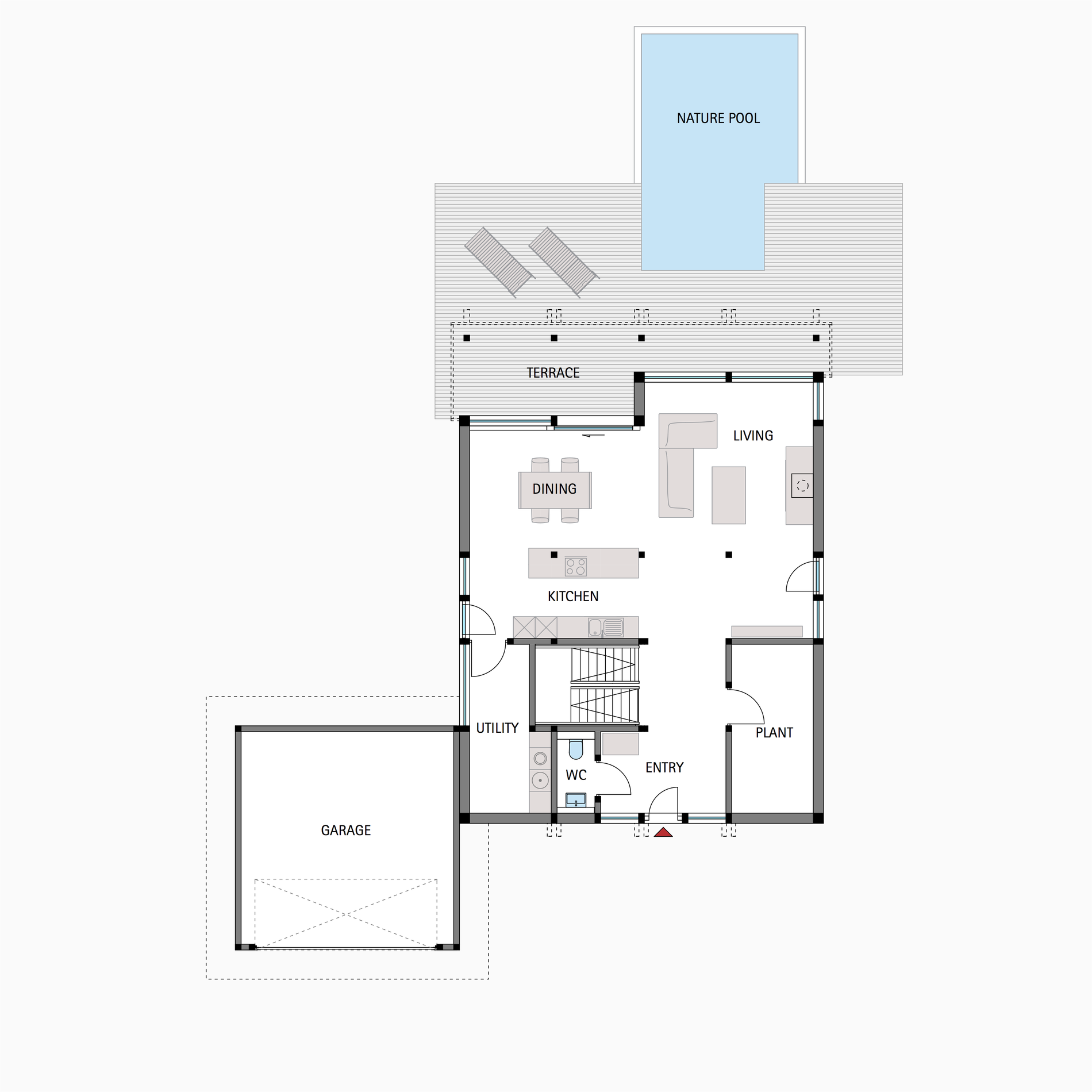 HUF house floor plan ground floor flat roof