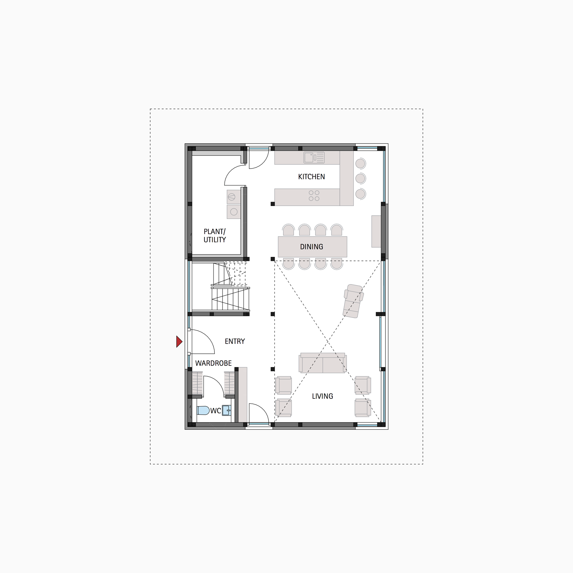 HUF house floor plan ground floor flat roof
